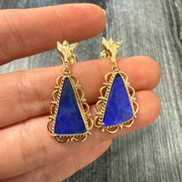 Carved Blue Boulder Opal and 14K Gold Earrings
