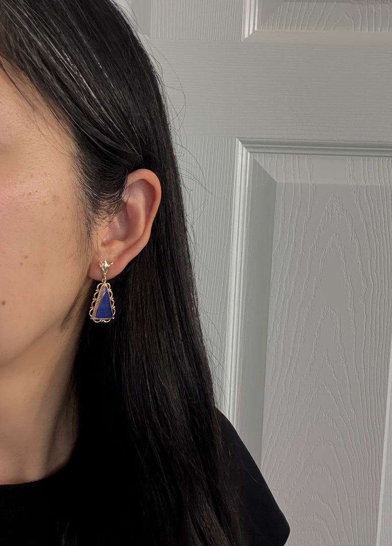 Carved Blue Boulder Opal and 14K Gold Earrings