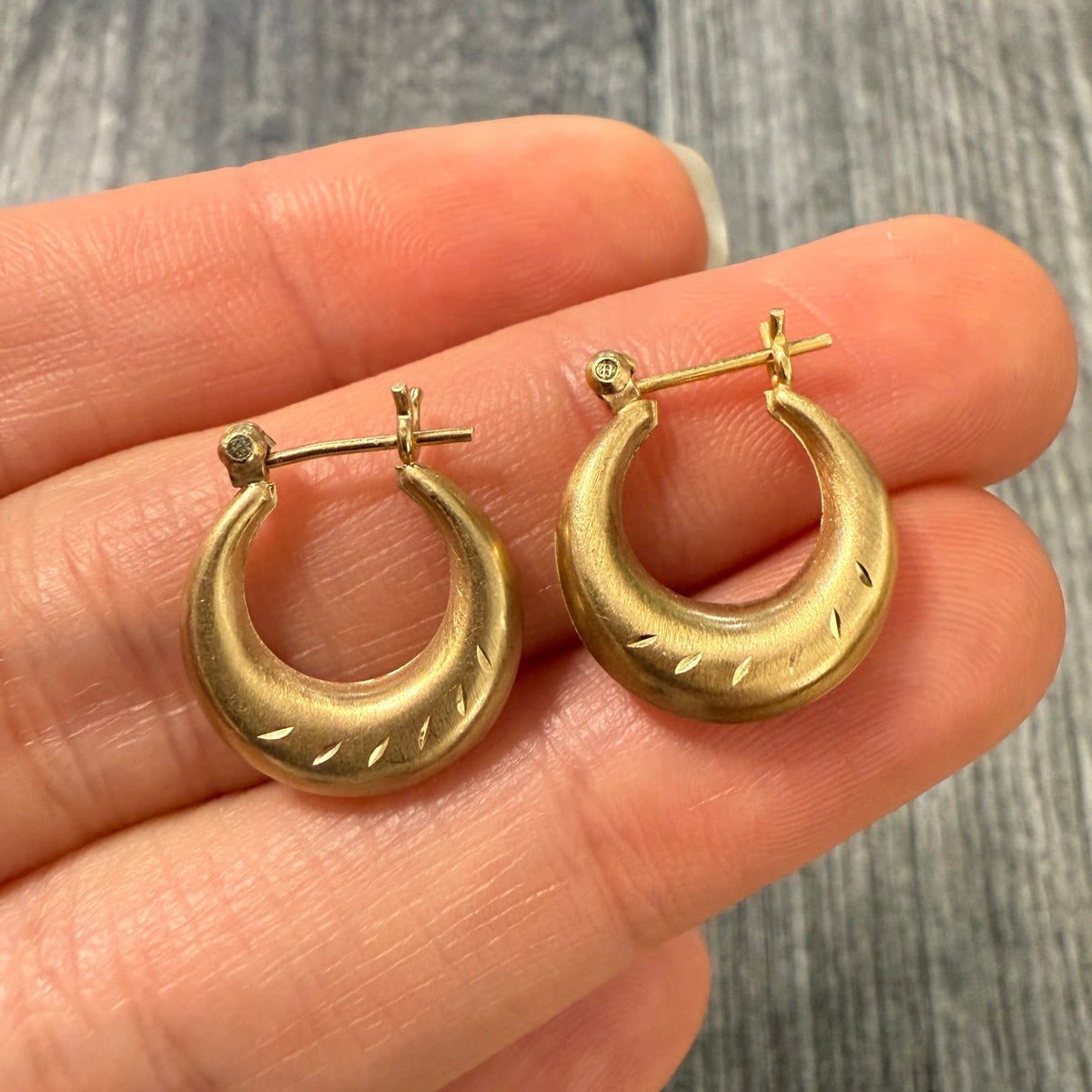 Vintage 14K Satin Finish Huggie Earrings