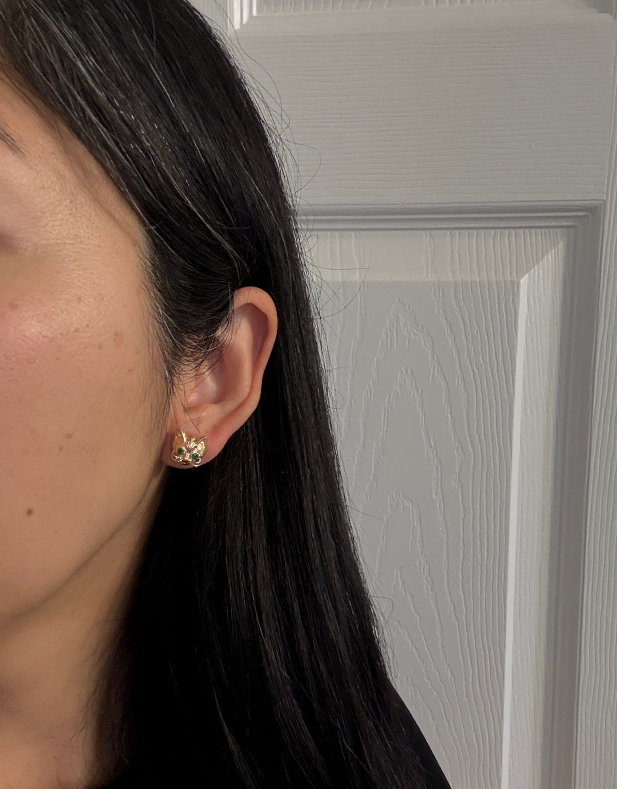 Vintage Emerald and 14K Gold Kitty Cat Stud Earrings