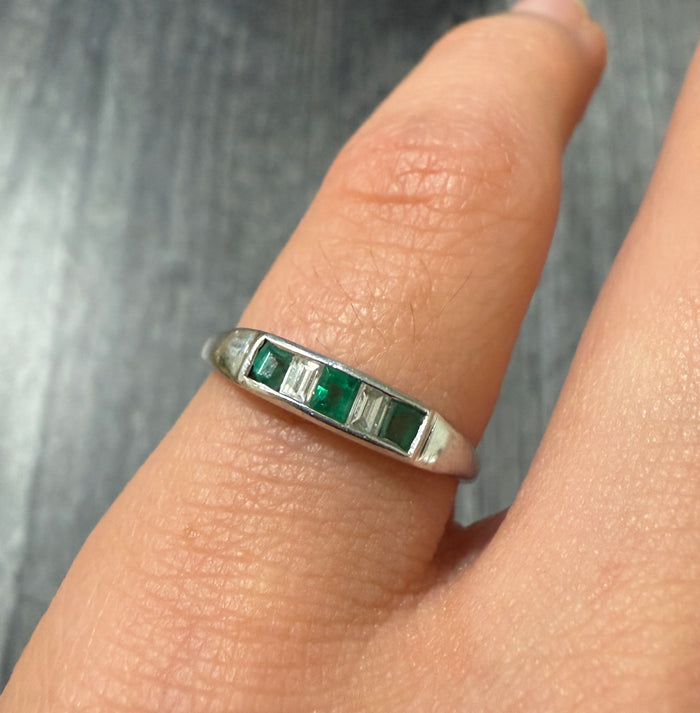 Vintage Emerald and Diamond Platinum Band
