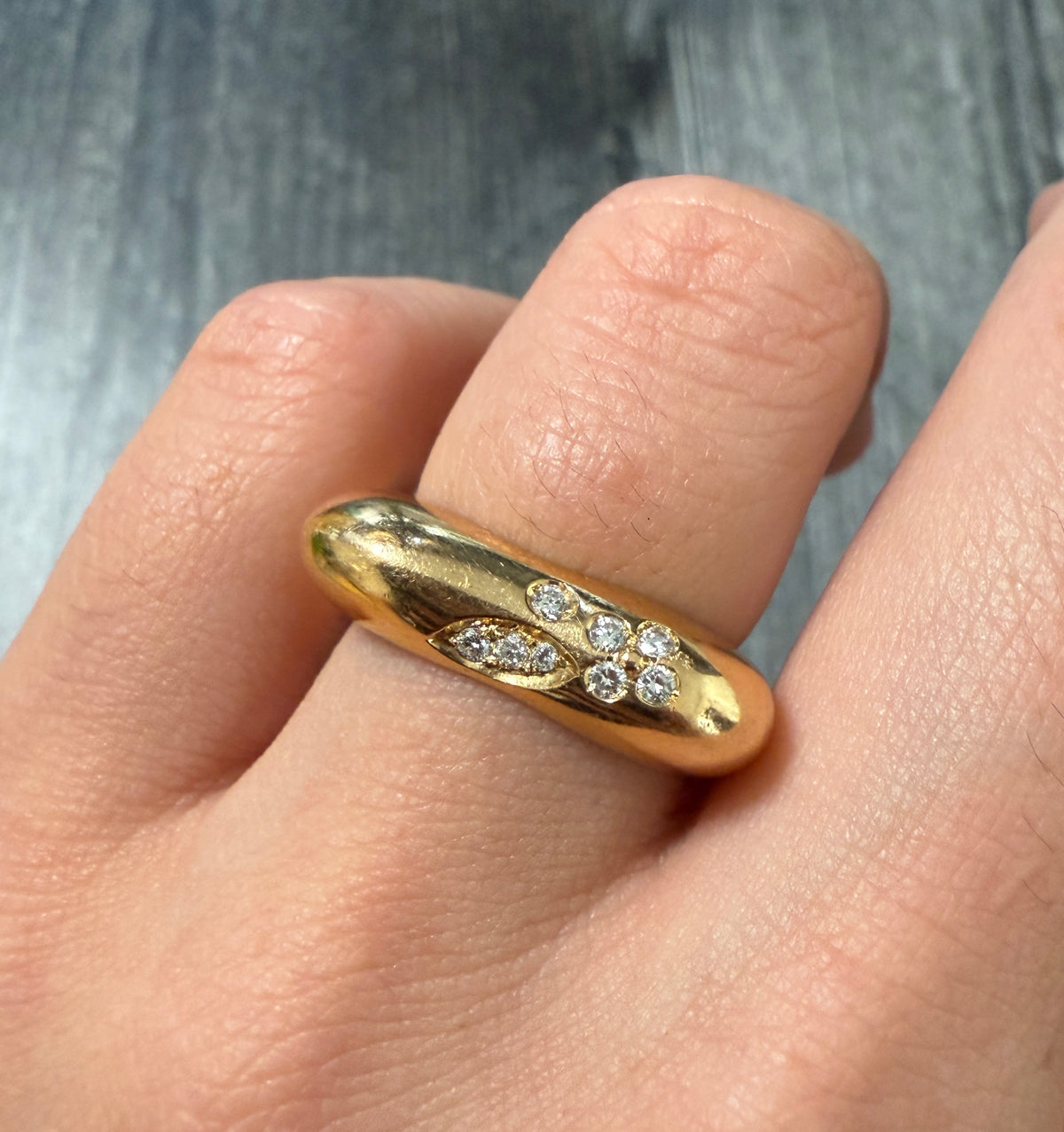 Diamond Flower and 18K Gold Squared Ring