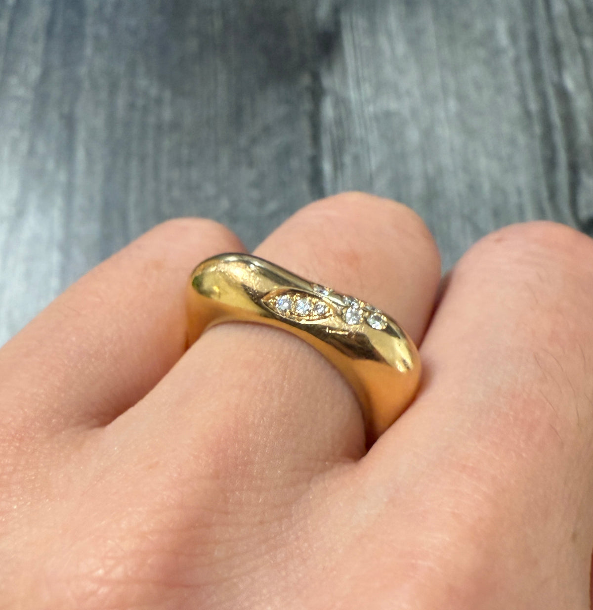 Diamond Flower and 18K Gold Squared Ring