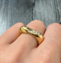 Diamond Flower and 18K Gold Squared Ring