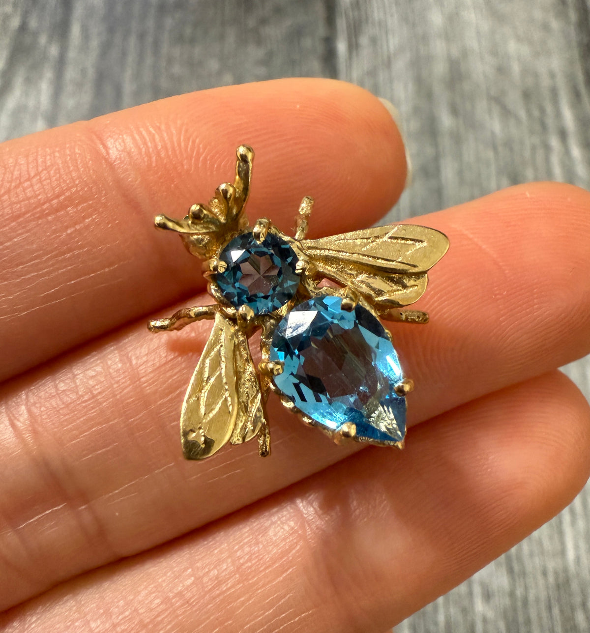 Blue Topaz and 14K Gold Bee Pin