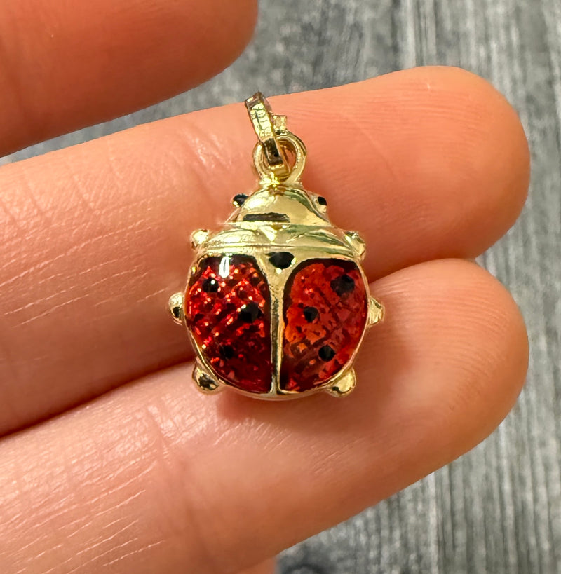 Enamel and 14K Gold Double Sided Puffy Ladybug Charm