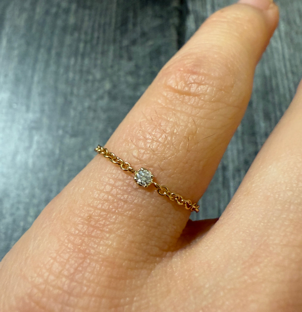 Diamond and 14K Rose Gold Chain Ring