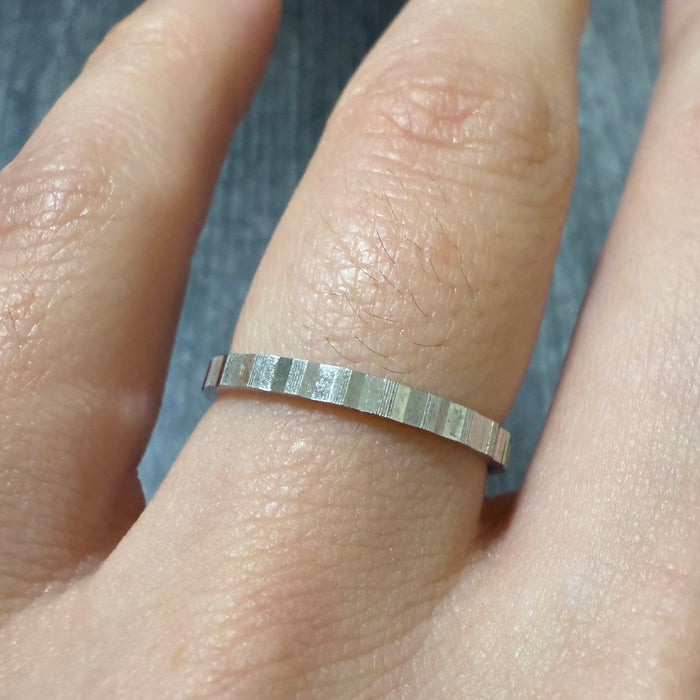 Crimped 14K White Gold Wave Band