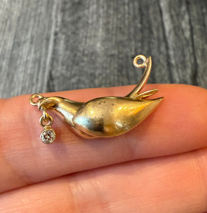 Dove Pendant Part with a Diamond in 14K Gold