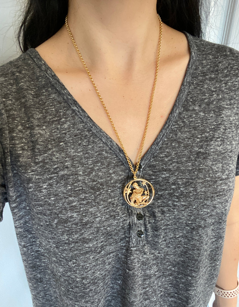 Large Vintage Ruser Aquarius Zodiac Pendant, 32.2 Grams