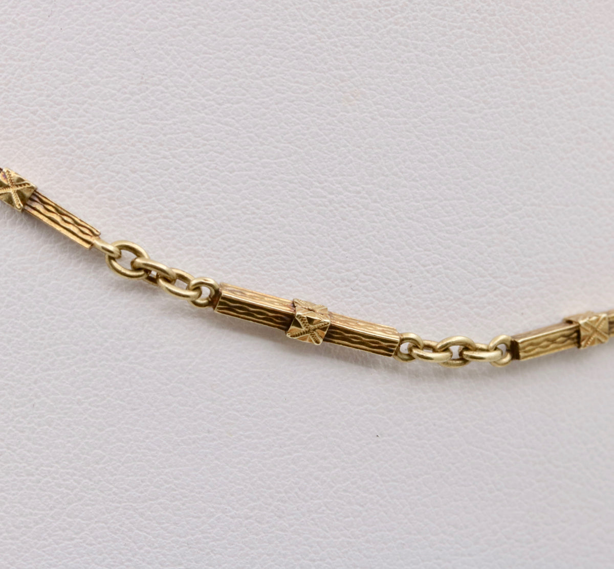 Art Deco 14K Gold Bar Link Watch Chain, 14.6” Long