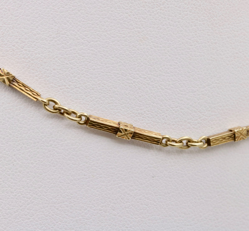 Art Deco 14K Gold Bar Link Watch Chain, 14.6” Long