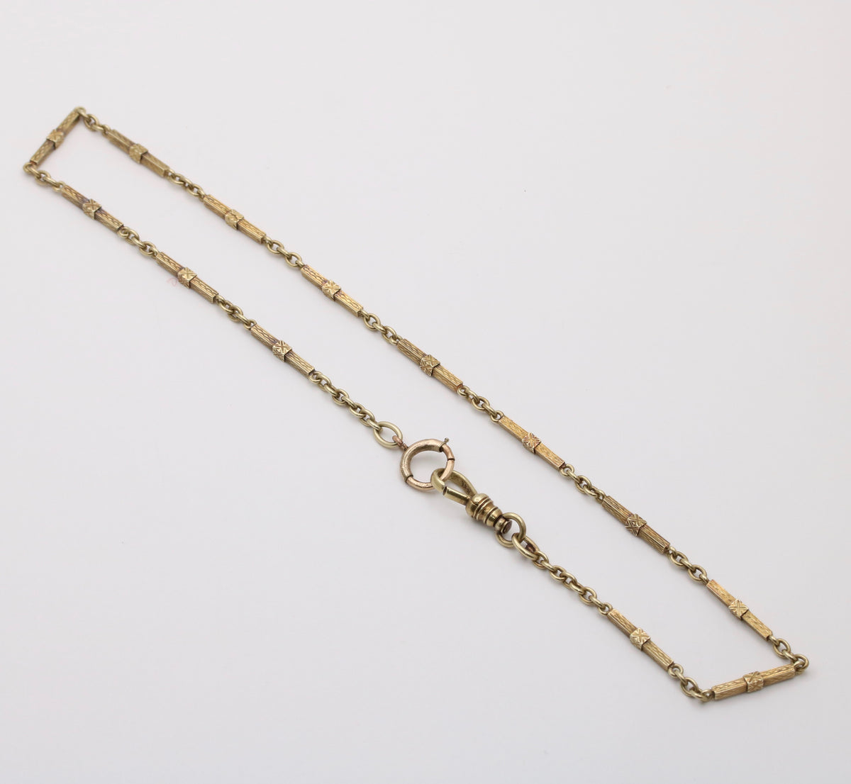 Art Deco 14K Gold Bar Link Watch Chain, 14.6” Long