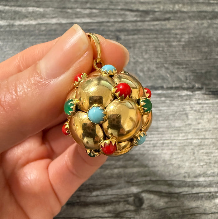 Vintage 18K Gold Multicolor Bubble Orb Charm