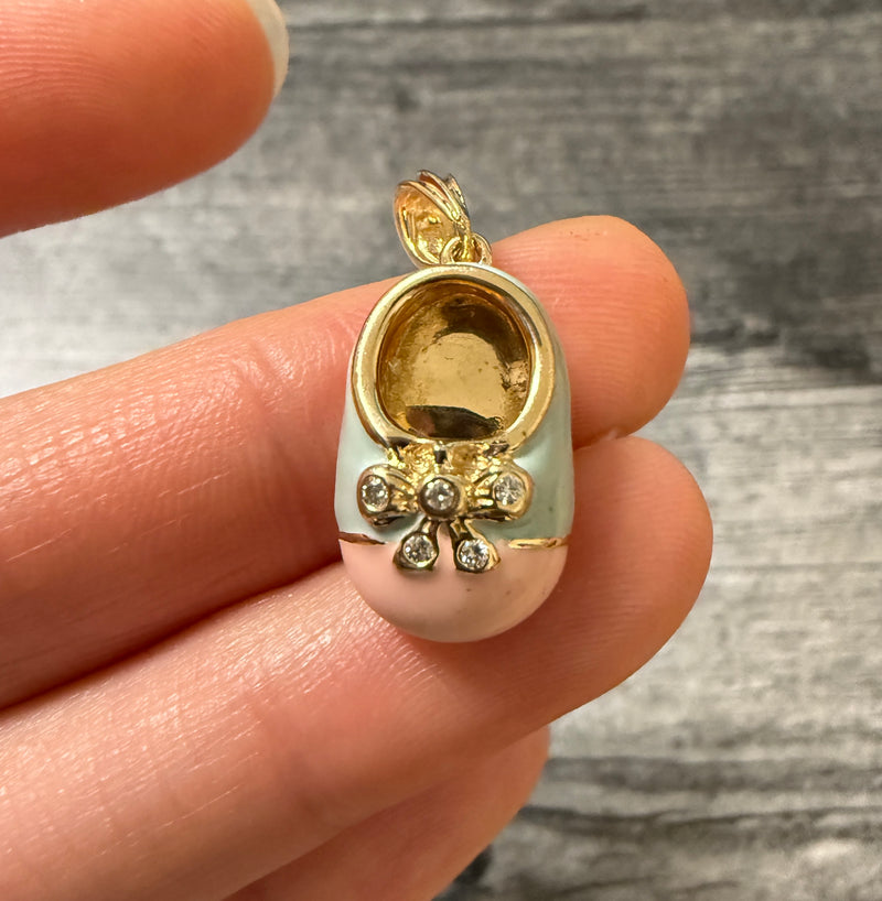 Diamond and Pink Enamel Baby Shoe Charm
