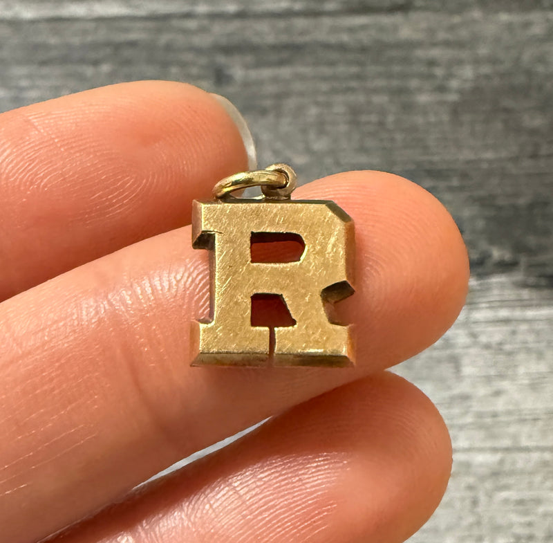 Vintage Block Letter 10K Gold Initial "R" Charm