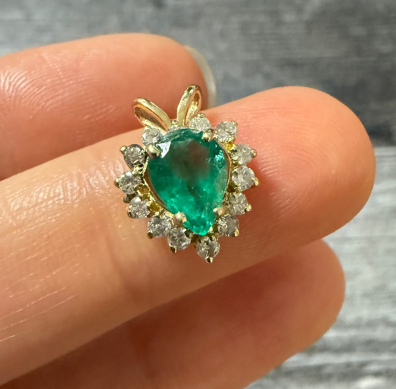 Pear Shaped Emerald and Diamond Charm