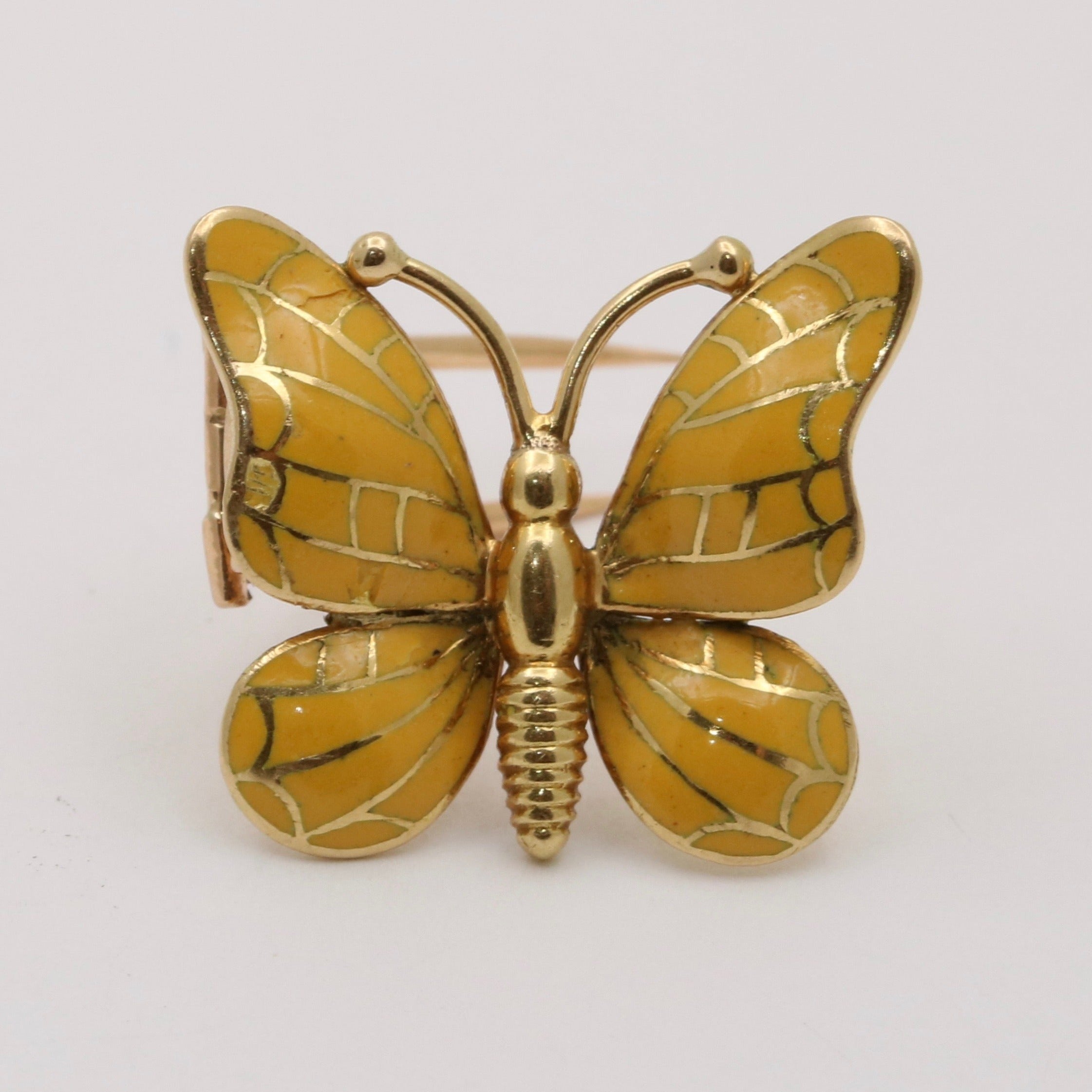 Vintage Enamel and 18K Gold Butterfly Pin Clip Alpha Omega Jewelry