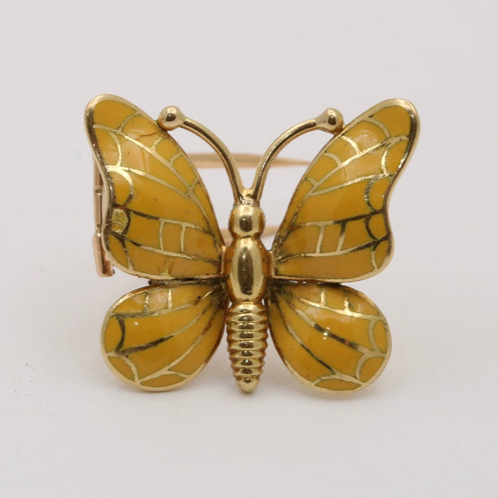 Vintage Enamel and 18K Gold Butterfly Pin, Clip