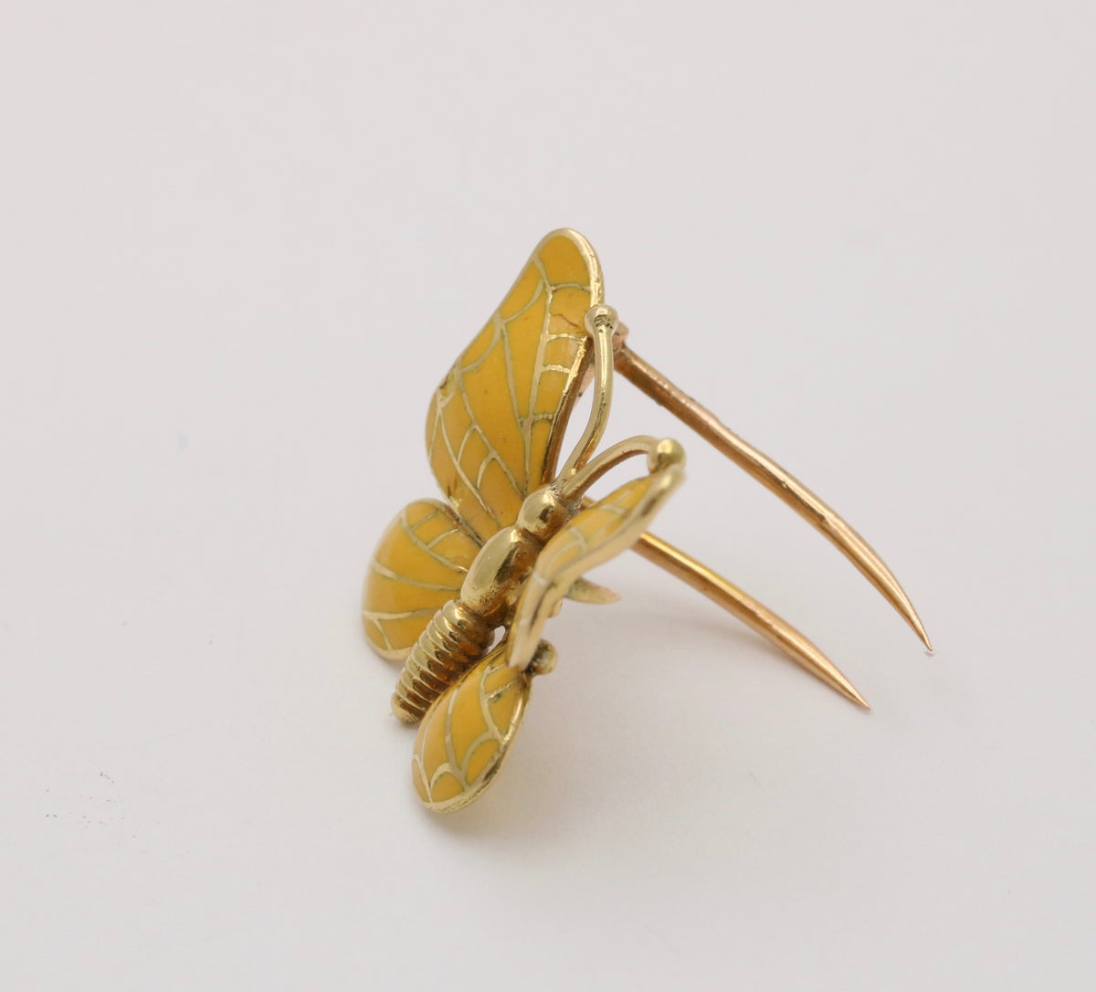 Vintage Enamel and 18K Gold Butterfly Pin, Clip