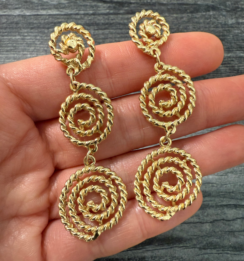 Vintage 14K Gold Swirl Dangle Earrings
