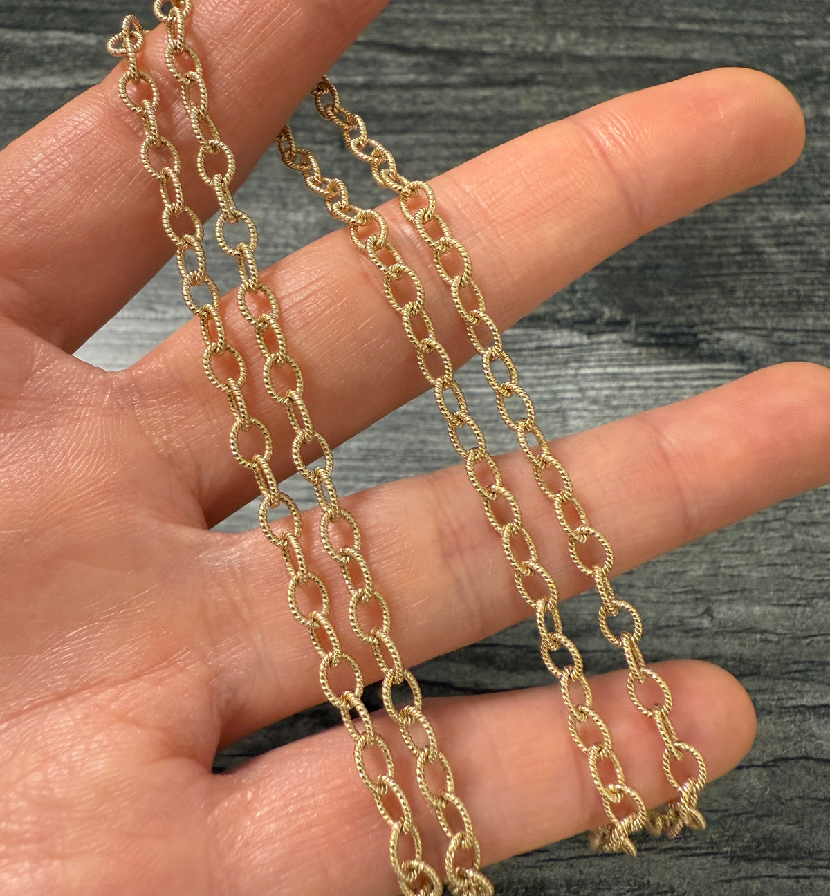 Textured 14K Gold Open Link Chain, 23.5" Long