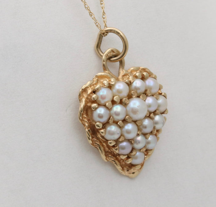 Vintage Pearl Cluster and 14K Gold Heart Charm