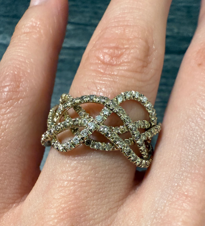 Champagne Diamond and 18K Gold Wave Band