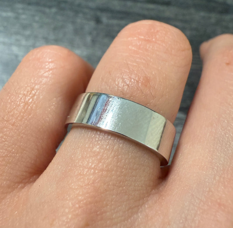 Diamond and 14K White Gold Flat Band, Size 7