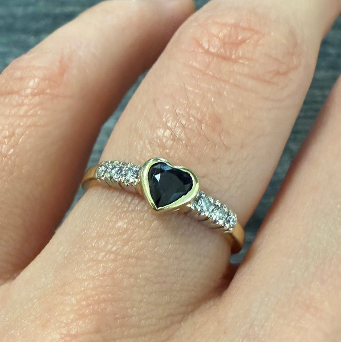 Sapphire Heart and Diamond Band in 14K Gold