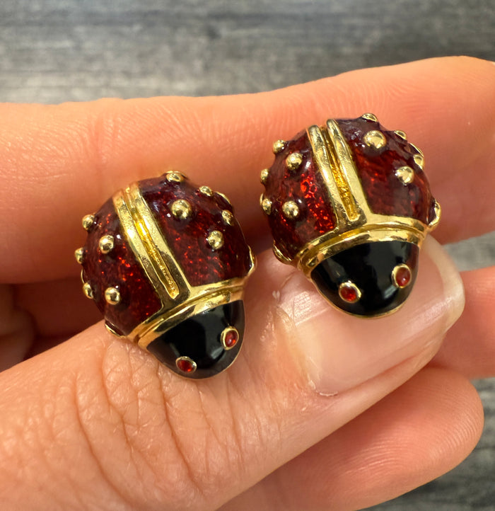 Vintage Enamel and 18K Gold Ladybug Cufflinks
