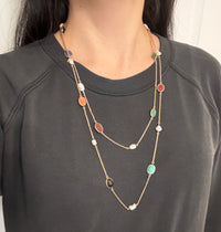 Extra Long Carved Gemstone Scarab and Pearl Necklace in 10K Gold