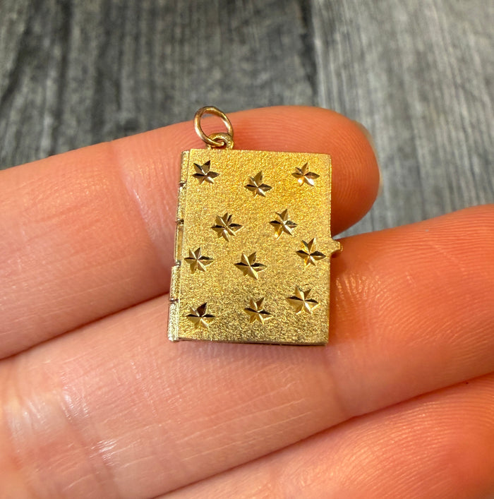 Vintage Articulated 14K Gold Star Motif Book Locket Charm