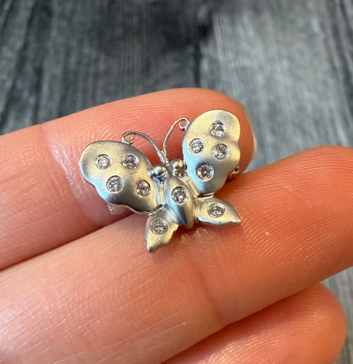 Small Diamond and 14K White Gold Butterfly Pendant and Pin (S)