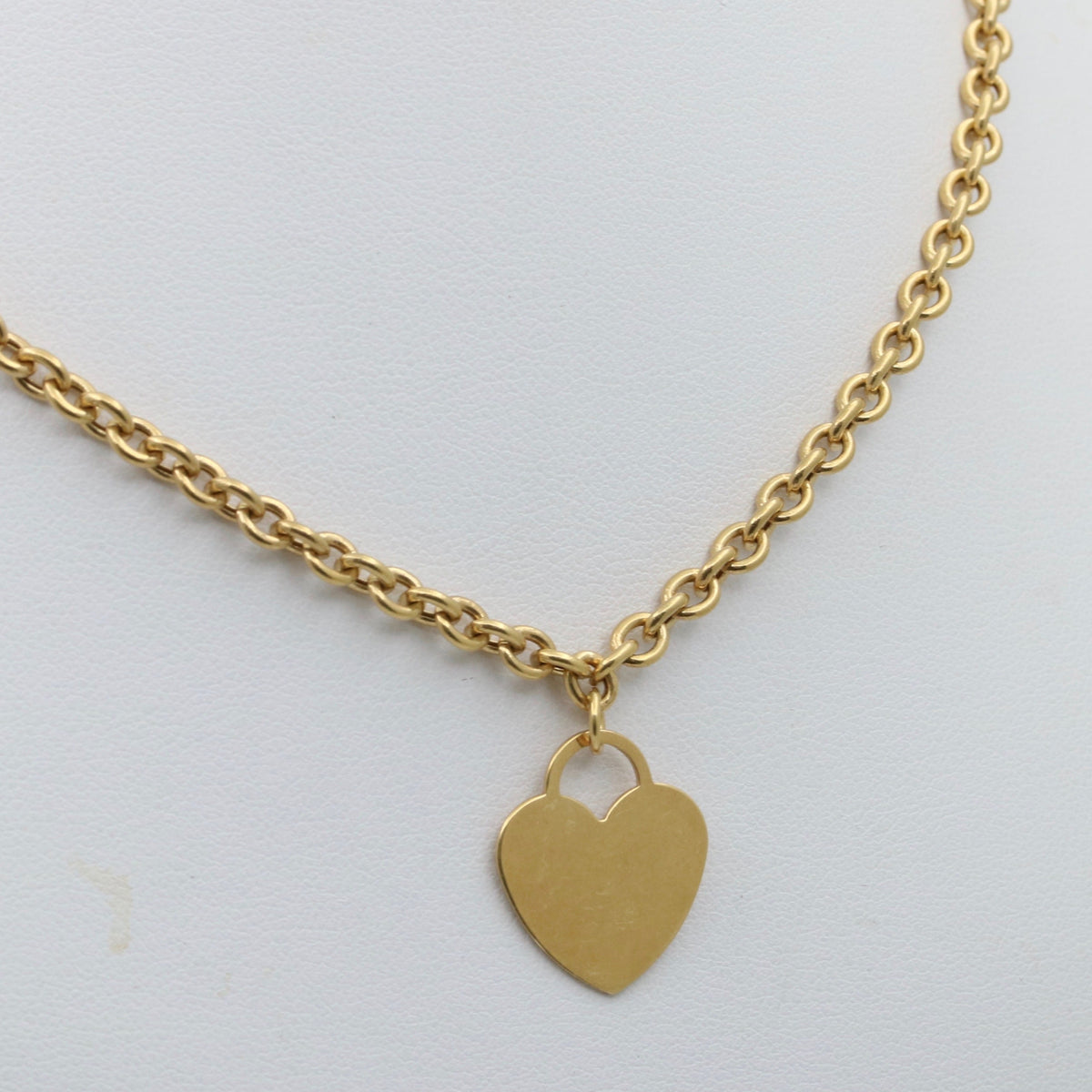 18K Gold Heart Tag and Cable Link Necklace, 18” Long