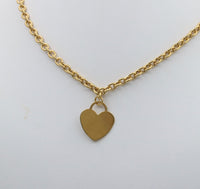 18K Gold Heart Tag and Cable Link Necklace, 18” Long