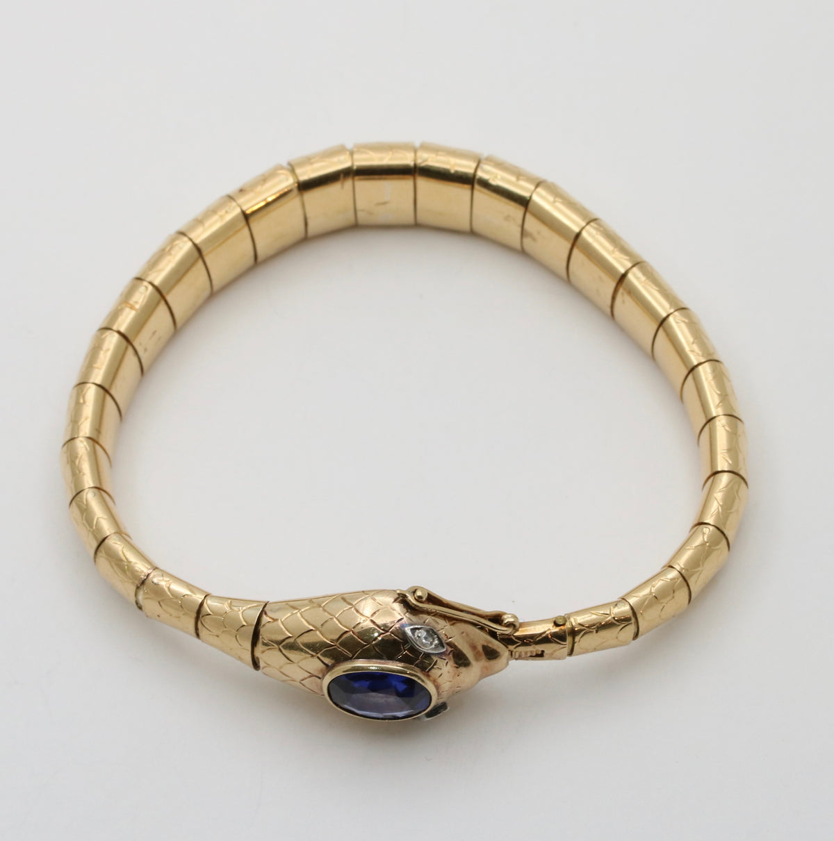 Sapphire & Diamond Snake Bangle Bracelet 14K Yellow Gold