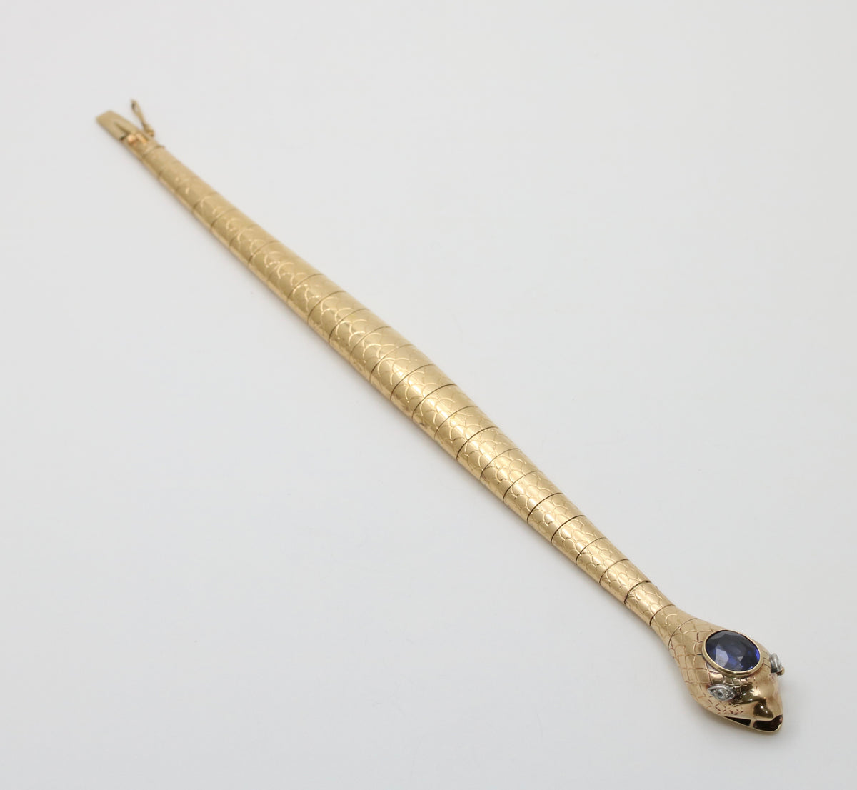 Vintage 16K Gold, Sapphire and Diamond Articulated Snake Bracelet