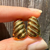 Vintage 18K Gold Ribbed Huggie Earrings