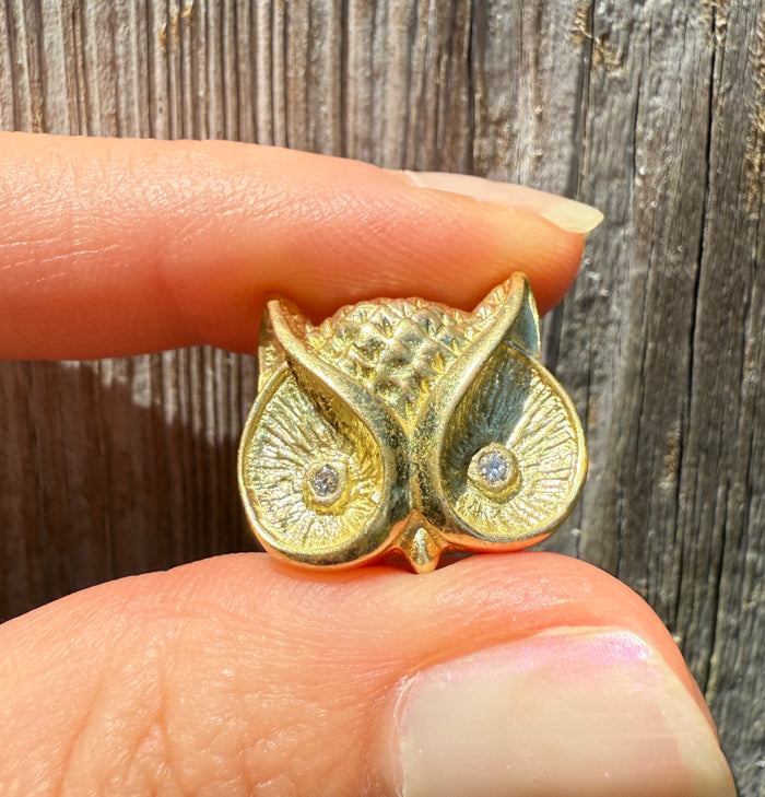 Vintage Diamond and 18K Gold Owl Pendant