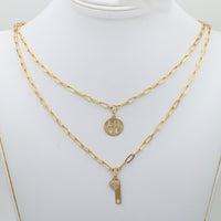 18K Gold Layered Paperclip Necklace with Love Charms