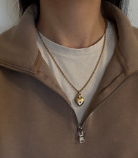 Large Vintage 14K Gold Double Puffy Heart Padlock Charm (3)