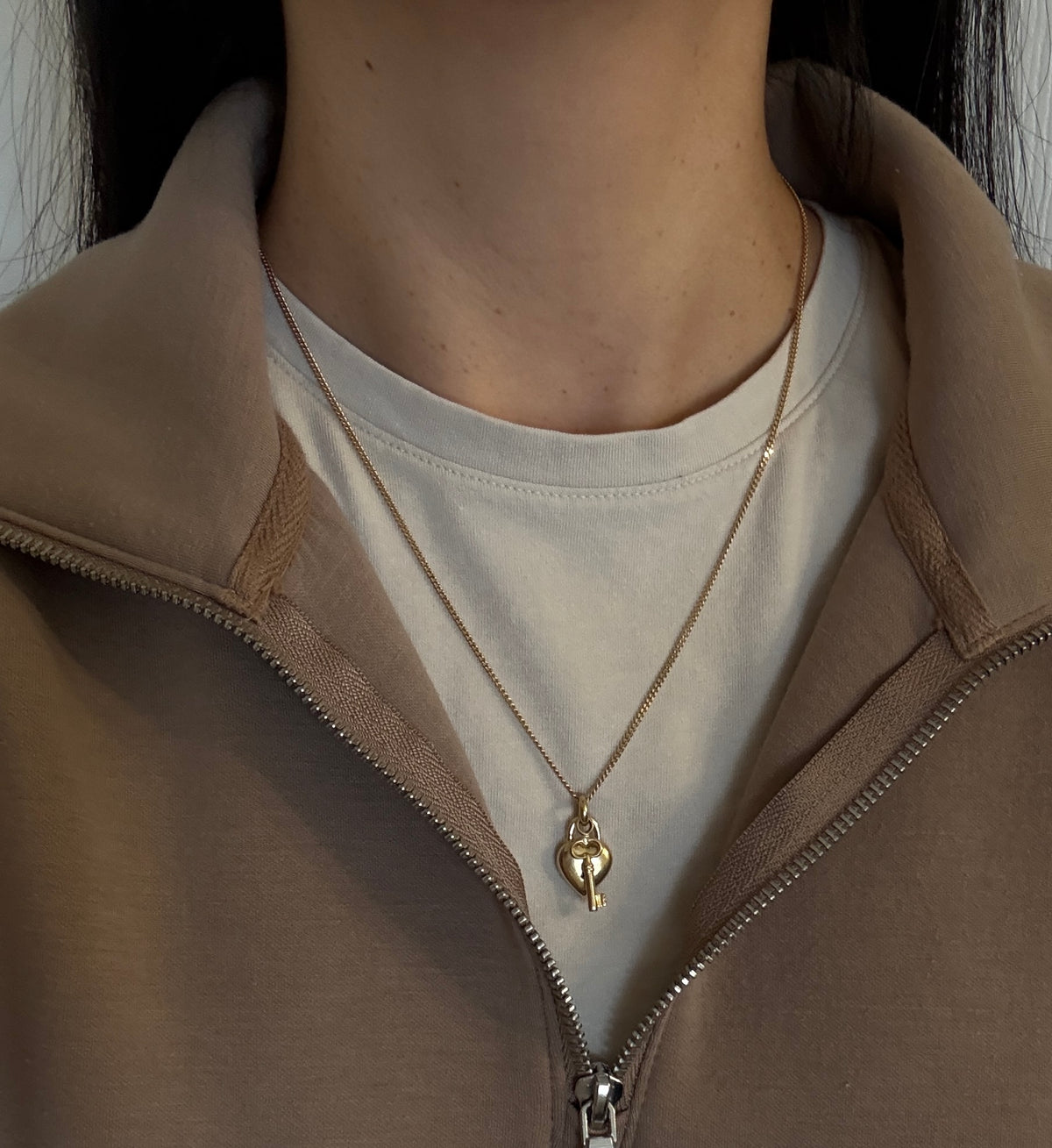 Vintage 14K Gold Puffy Heart Padlock and Key Charm