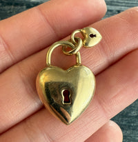 Large Vintage 14K Gold Double Puffy Heart Padlock Charm (3)