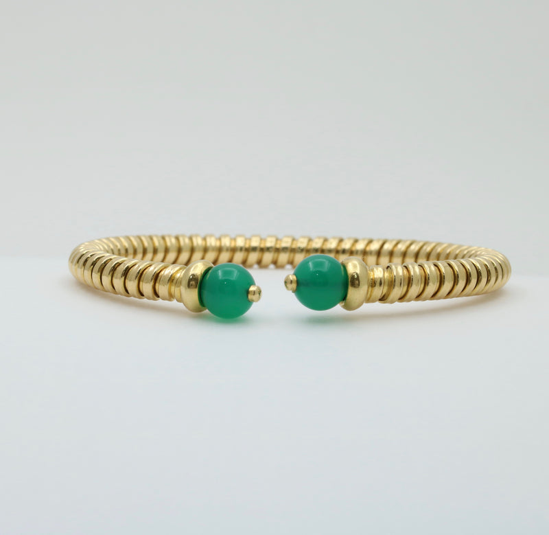 Vintage 18K Gold Tubogas Cuff with Chrysoprase