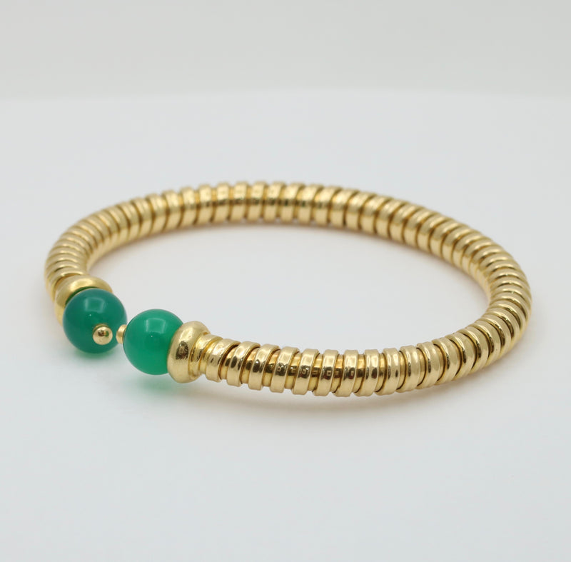 Vintage 18K Gold Tubogas Cuff with Chrysoprase