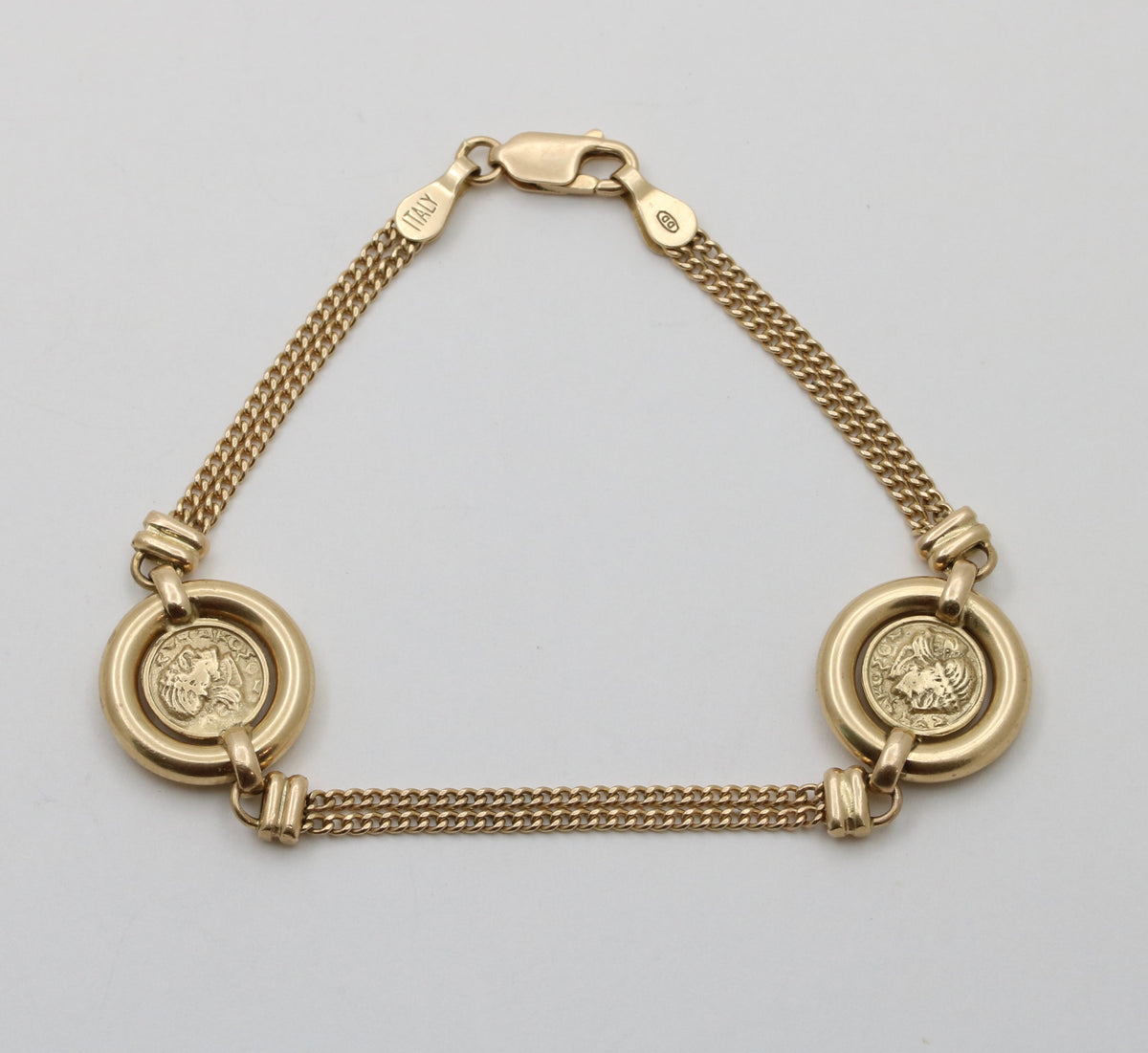 Vintage 14K Gold Double-Sided Coin Bracelet