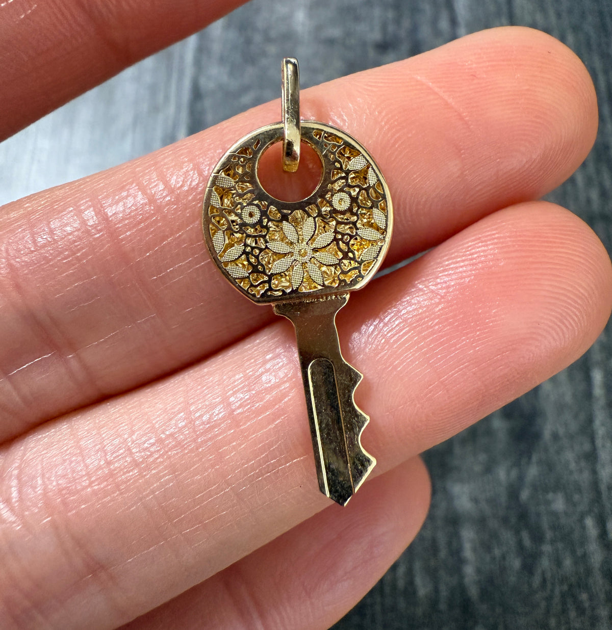 Smaller Floral Cut Out Key Charm in 14K Gold