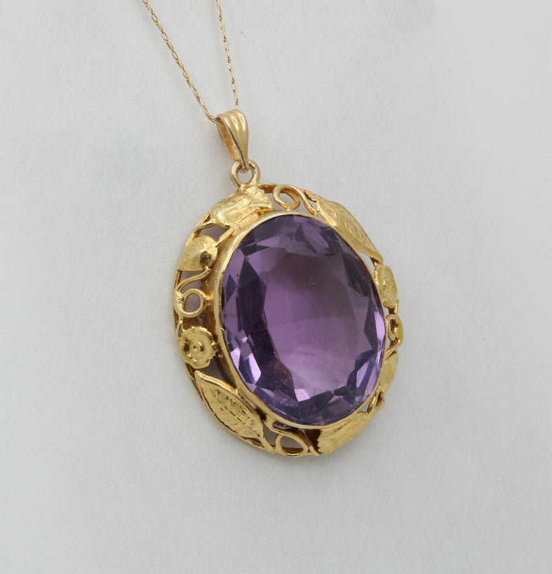 Arts and Craft Style 18.5 Ct Amethyst and 14K Gold Pendant