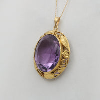 Arts and Craft Style 18.5 Ct Amethyst and 14K Gold Pendant